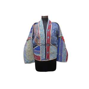 Chaqueta Corta Reversible Tejida a Mano Kantha 100% Algodón Transpirable, Ropa de Mujer Artesanal India para Verano e Invierno - Product Image 1