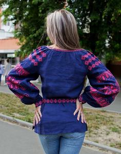 Blusa Casual de Popelina de Algodón Azul Bordada para Mujer, Cuello en V, Manga Corta, Corte Regular, Lavable, para Todas las Temporadas - Product Image 2