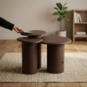 Modern Rattan <b>Nesting</b> Coffee <b>Table</b> Set Minimalist Living Room Furniture Round Design for Home Decor - Product Image 5