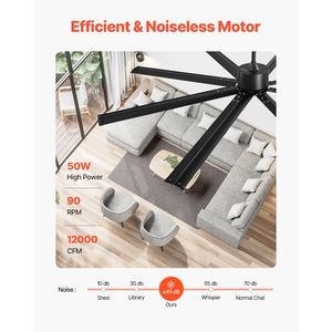 Ventilatore da soffitto moderno a basso profilo da 84 pollici, 6 velocità, telecomando, motore DC reversibile, 8 pale in alluminio, 3 velocità, 3 pale. - Product Image 3