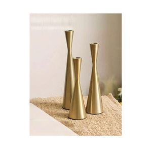 Gold Pillar Candle Holder Set of 3 <b>Brushed</b> Brass Conical Candle Stands Minimalist Taper Pillar Pedestals for Dining Table Decor - Product Image 4