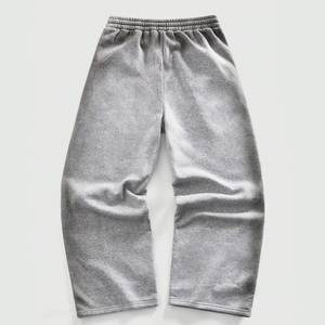 Gray Unisex Fleece <b>Trousers</b> <b>Elastic</b> <b>Waist</b> Drawstring Canvas Breathable Vintage High Street Overalls Print Letter Decor Winter - Product Image 2