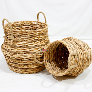 Paniers de rangement multifonctionnels en jacinthe d'eau tressés à la main, écologiques, pour la cuisine et le salon - Product Image 4