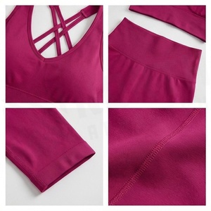 Conjunto de Yoga de 2 Piezas, Top Corto con Tirantes Cruzados, Leggings Largos de Cintura Alta, Ropa Deportiva Transpirable sin Costuras para Mujer - Product Image 4