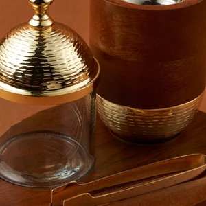Ensemble de brûleur d'encens Bakhoor en bois et laiton de luxe avec pot en verre et plateau - Product Image 3