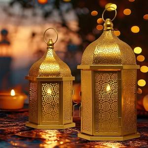 Linterna LED de Ramadán, Eid Mubarak, Lámpara de Mesa Islámica Hecha a Mano, Lámpara Colgante de Madera Vintage, Decoración para el Hogar, Regalo Festivo, Funciona con Batería - Product Image 5