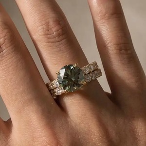 Luxury Design 925 Sterling Silver Green Moissanite 4CT Round Cut Engagement <b>Ring</b> <b>Promise</b> <b>Ring</b> For <b>Women</b> with VVS Clarity. - Product Image 1