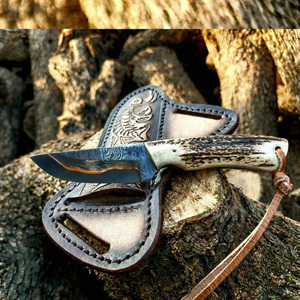 High End Quality Copper Damascus Steel Full Tang Hunting Knife <b>Clip</b> Point Stag Handle Survival Tactical Skinner Camping Knife - Product Image 3