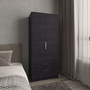 Armadio Interno Nero Wenden con Doppie Ante, Due Cassetti, Asta Appendiabiti e Ripiani Interni - Product Image 1