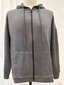 Sweat à capuche décontracté de haute qualité, coupe ample, effet usé, épaules tombantes, fermeture éclair, uni, sportif et tendance pour femme - Product Image 6