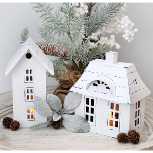 Handmade Tin House Lantern Candle <b>Holders</b> Set Of 2 Metal Building <b>Tealight</b> <b>Holders</b> Home Tabletop Decor Christmas Window Display - Product Image 3