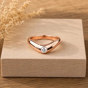 New Arrival IGI Certified Round Cut Lab Grown Diamond 10K 14K 18K Solid Gold Curved Wide Wedding Band Solitaire Ring Bridal Ring - Product Image 4
