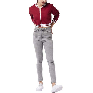 Red <b>Varsity</b> <b>Jacket</b> <b>Women</b> Short Length Full Sleeve Zipper Closure Turn-down Collar Knitted Polyester Autumn Casual Outerwear - Product Image 5