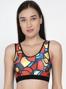 Soutien-gorge de sport pour femme à imprimé géométrique, dos nageur, col ras du cou, maintien moyen, respirant, haut de sport fitness - Product Image 3
