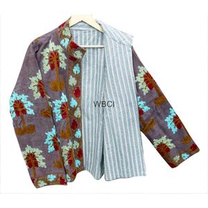Classy Embroidered <b>Quilted</b> Women <b>Jacket</b> Mandarin Collar Floral <b>Pattern</b> Lightweight Corduroy Coat for Autumn Winter - Product Image 3