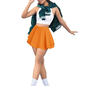 Jupe de tennis plissée avec short intégré et short taille haute pour femme à col et décoration en dentelle pour le fitness - Product Image 1