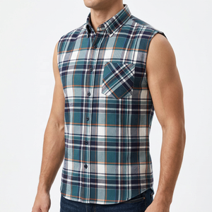 Chemises sans manches unisexes en flanelle à carreaux de coton épais, écologiques, pour hommes, style mode, vente chaude, luxe - Product Image 3