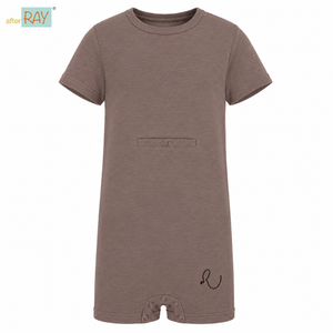 Combinaison marron chocolat |   Vêtements sensoriels spéciaux pour enfants, vêtements inclusifs à manches courtes, fermeture éclair, coton extensible, unisexe, respirant - Product Image 1
