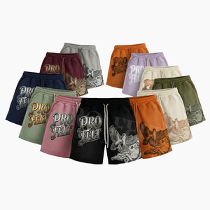 ผู้ผลิต Pro Felt ขายส่ง กางเกงขาสั้นลำลองสตรีทแวร์ผ้าฝ้าย 100% สกรีนลายตามสั่ง เอวยางยืดพร้อมเชือกผูก - Product Image 1
