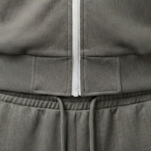 Survêtement gris pour homme, fermeture éclair intégrale, col montant, couleur unie, vêtements de sport décontractés avec logo géométrique, poches avant, tenue d'automne - Product Image 5