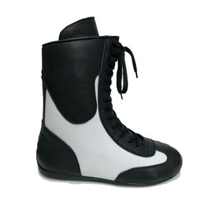 <b>Lace</b>-Up Leather Boxing <b>Shoes</b> <b>Black</b> White Breathable Slip Resistant All Weather Grip Lightweight - Product Image 4