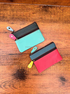 Cartera pequeña de cuero reciclado hecha a mano, monedero occidental de cuero colorido con cremallera para mujer, Cartera de cuero personalizada - Product Image 2