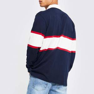 Camiseta de Rugby Personalizada de Alta Calidad, Transpirable, Ecológica, Antibacteriana, Estampada, 100% Algodón, de Secado Rápido, Manga Larga, a Rayas, para Hombre - Product Image 2