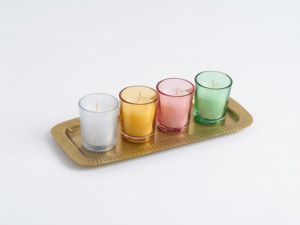 Set of 4 Votive <b>Candles</b> in Colored Glass Holders with Decorative Gold <b>Tray</b> - Product Image 5
