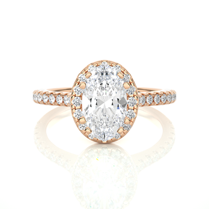 Bague Halo en Diamant de Laboratoire Certifié IGI, Coupe Ovale, Or Jaune Massif 18K, Bijoux de Fiançailles Ethniques pour Femmes - Product Image 2