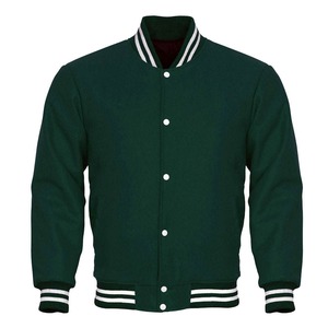 100% Wool Top Custom Hooded <b>Men</b> Varsity Bomber Jacket High Quality Green Stand Collar Patchwork Cartoon - Product Image 1
