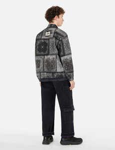 Chaqueta de invierno para hombre, extragrande, ecológica, con forro polar, estilo bandana, patchwork, tipo coach, negra, gris, paisley, streetwear, cortavientos - Product Image 2