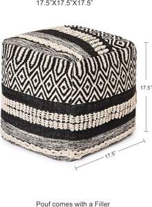 Pouf ottoman tissé de haute qualité, fait main, design bohème en tissu, poufs carrés pour le salon, décoratifs - Product Image 4