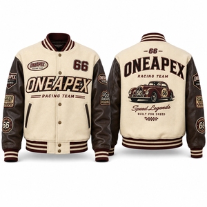 Men's Cream Brown <b>Racing</b> <b>Jacket</b> Motorsport Letterman Bomber <b>Jacket</b> Embroidered Streetwear Wholesale Apparel - Product Image 2