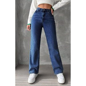 Jean en denim bleu pierre taille haute pour femme, coupe ample, extensible, doux, écologique, durable, décontracté, tailles 26-40 - Product Image 1