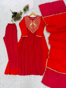 Designer Chanderi Silk Style Kurta <b>Pant</b> Set with Cording Embroidery & <b>Sequin</b> Work Dupatta - Product Image 6