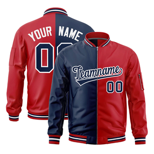 Chaqueta Varsity Deportiva de Diseño Personalizado de Primera Calidad para Hombre, Color Azul Marino y Rojo, con Cierre Completo, Dos Tonos, Logotipo Frontal - Product Image 3
