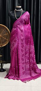 Sari de Seda Azul Pintado a Mano para Mujer, Tradicional Indio y Pakistaní, para Boda, Largo hasta el Suelo, Étnico, Corte Regular, para Todas las Estaciones - Product Image 3