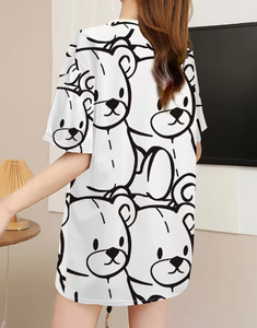 Plus Size Women's <b>Patchwork</b> Anti-Wrinkle O-Neck Pullover Short Sleeve 100% Cotton Casual Summer Knit Tee 380g Digital Printed - Product Image 3