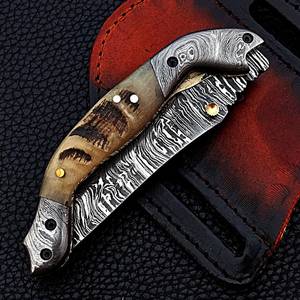 Cuchillo Plegable Multiusos SHARP POINT TRADES, Hoja de Acero de 20.8 cm, Punta de Gota, Perilla de Pulgar, Mango de Madera, Diseño Artístico, 0.5 mm, 6.7 pulgadas - Product Image 5