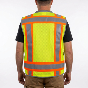 เสื้อกั๊กสะท้อนแสงสำหรับทำงาน ผู้ชาย ผ้าโพลีเอสเตอร์ ชุดทำงาน มีกระเป๋าหลายช่อง ซิปด้านหน้า เสื้อกั๊กสำหรับงานก่อสร้าง - Product Image 2