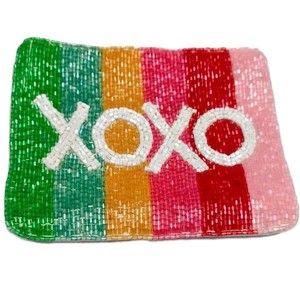 <b>Multi</b> Colour Striped Embroidered XOXO Coin Purse Zipper Wallet Travel Use For Everyday Use Gifting Parties Fashion Accessory - Product Image 1