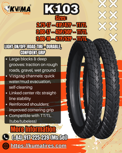 Neumático de Motocicleta KUMA K103 de Alta Calidad, Fabricado en Vietnam, 2026, Caucho Natural + Carcasa de Nailon, 2.75-17/3.00-17/3.00-18 - Product Image 6