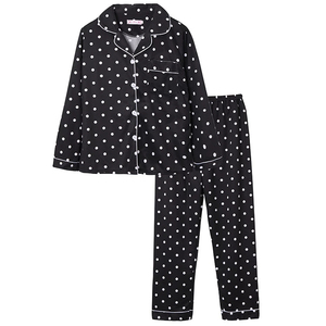 Ensemble pyjama en satin pour femmes, manches courtes, boutonné, col cranté, pantalon long, couleur rouge unie, vêtements de détente, 2 pièces - Product Image 1