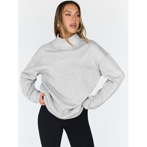 Women's Oversized Crew Neck Sweatshirt Solid Color <b>Drop</b> Shoulder Knitted Cotton Autumn Winter Wear Breathable Eco-Friendly - Product Image 3