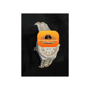 นาฬิกาข้อมือ NM JEWELLRY WATCHES หรูหรา ประดับเพชร สำหรับผู้ชาย ระบบควอตซ์ ขนาด 42 มม. ตัวเรือนสแตนเลส หน้าปัดอะนาล็อก กระจกคริสตัล ดีไซน์หรูหรา วินเทจ เรียบง่าย - Product Image 4