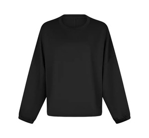 Women's Oversized Crew Neck Sweatshirt Lantern Sleeve Solid Color Knitted <b>100</b>% Cotton Breathable Autumn Wear - Product Image 3