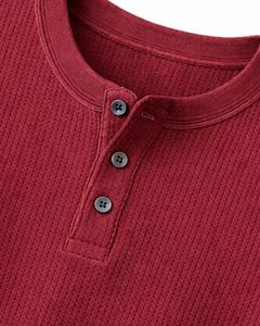 T-shirt thermique à manches longues pour homme, col Henley, en tissu gaufré, couleur bordeaux, décontracté, avec boutons, pour l'hiver, en coton, coupe ajustée, respirant - Product Image 6