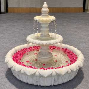 4.5 Feet Three Tier Marble <b>Fountain</b> Classical Garden <b>Water</b> Feature White Natural Stone Lotus Petal Design Outdoor <b>Indoor</b> Decor - Product Image 1
