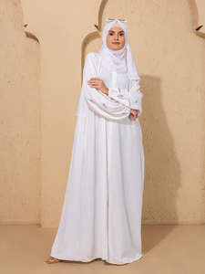 Abaya blanche brodée florale à manches longues, coupe ample, col rond, style Moyen-Orient, pour femme, en coton, pour usage quotidien - Product Image 5