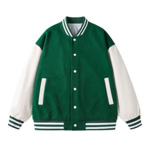 Unisex Varsity Jacket Solid Color Canvas Front Customized Logo Casual Stand <b>Covered</b> <b>Button</b> Winter Hooded Windproof Loose Fit - Product Image 4